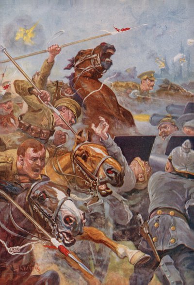 La carga de los 9º Lanceros durante la retirada de Mons de Stanley L. Wood